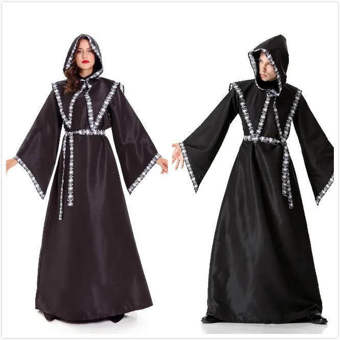 loween Death God Robe Mantello da strega Cosplay Uomo Donna Bla Cappotto lungo Coppia streghe M Versione femminile disponibile