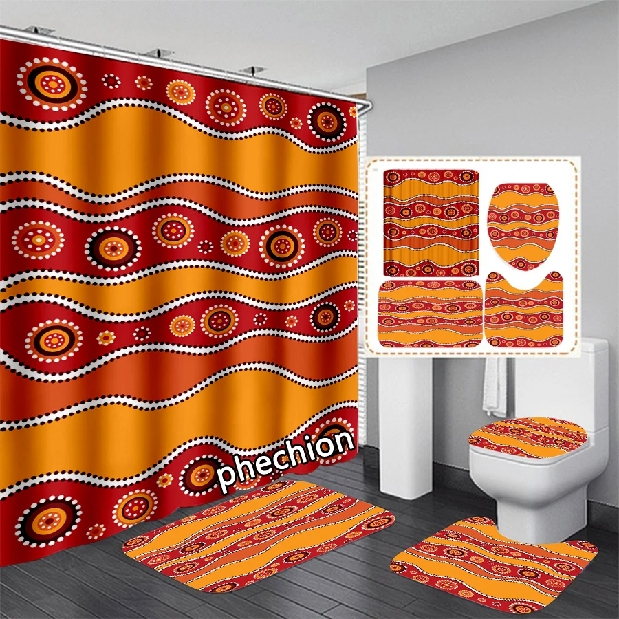 phechion Australian pattern Image 3D Print Shower Curtain Waterproof Bathroom Curtain Anti-slip Bath Mat Set Toilet Rugs VR303