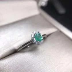 YULEM Natural Colombian Emerald Ring 925 Silver 4x6mm Love Gift Stone Ring AAAA Rings for Women