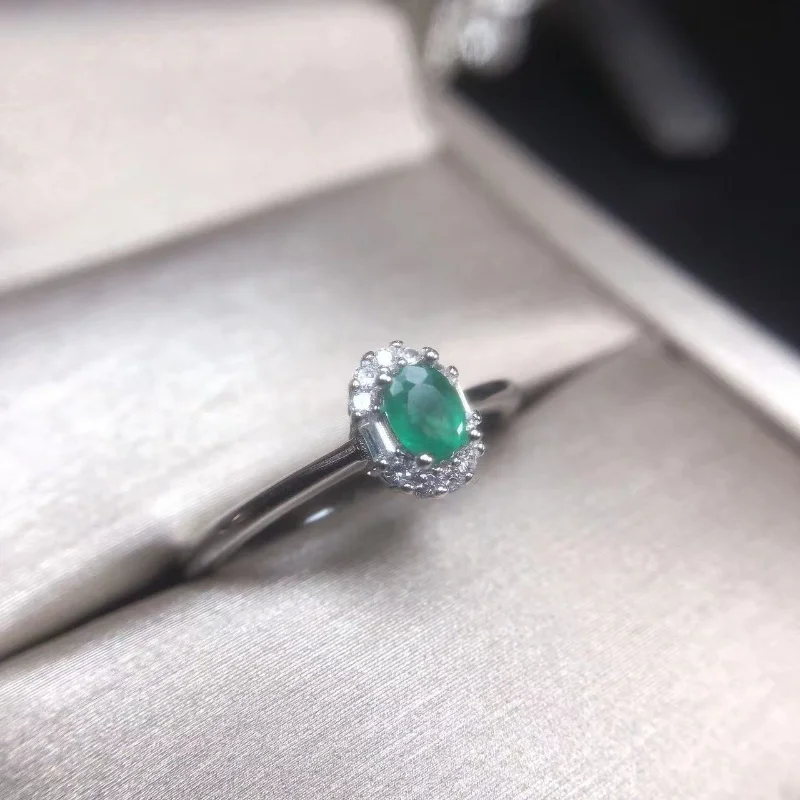 YULEM Natural Colombian Emerald Ring 925 Silver 4x6mm Love Gift Stone Ring AAAA  Rings for Women