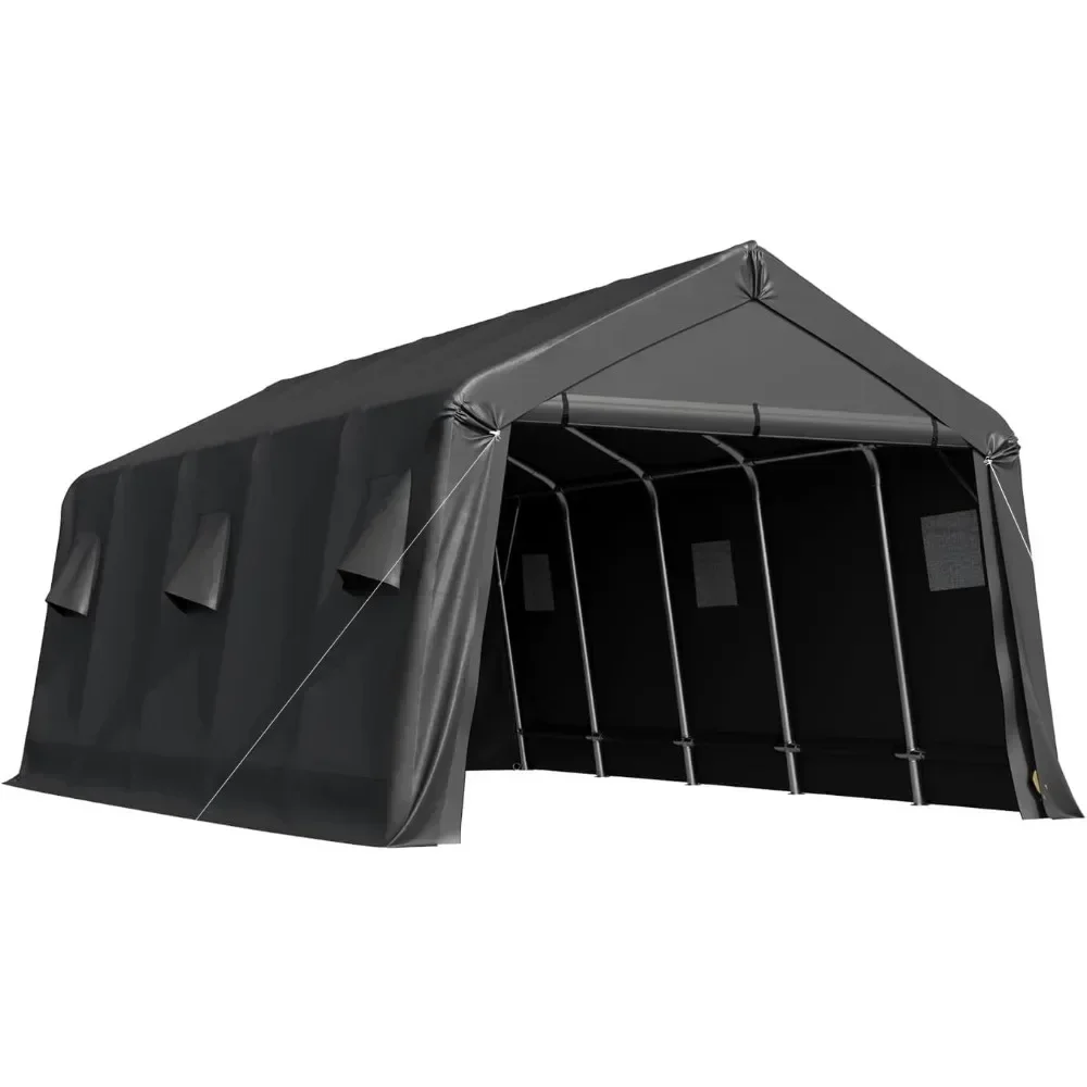 heavy duty carport, portable garage with all-steel metal frame and vents, snow canopy outdoor storage shed Gazebos