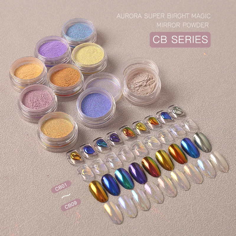 FSIXCL أورورا مسحوق تأثير الكروم لمسمار الفن المهنية مانيكير الأظافر الديكور الملونة الصباغ الغبار CB سلسلة 9 ألوان