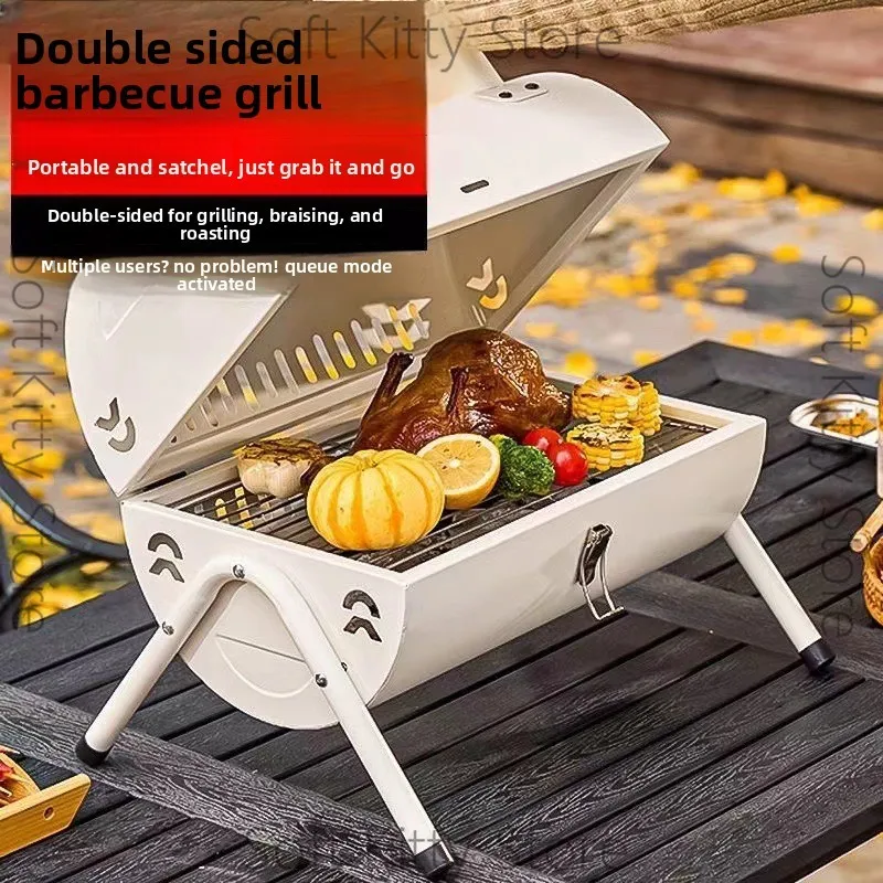 Portable outdoor double-sided chimney oven Household multi-functional Smokeless wood carbon oven