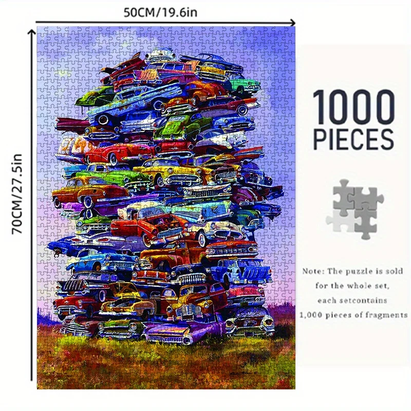 Puzzle per Adulti con Scena di Auto Vintage Sovrapposte, Gioco Artistico e Intelectuale, Decorazione per Casa e Tempo Libero