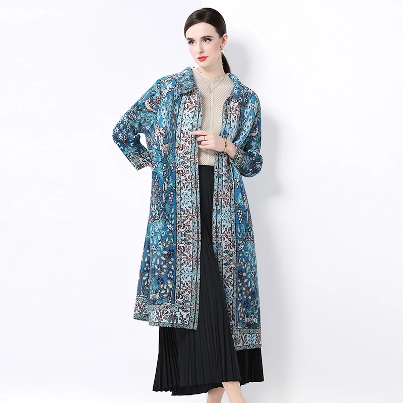 Sukienka plisowana Miyake damska, wiosenno-jesienna, luksusowa, luźna sukienka koszulowa, modna, elegancka, uniwersalna, francuski nadruk, strój dla mamy.