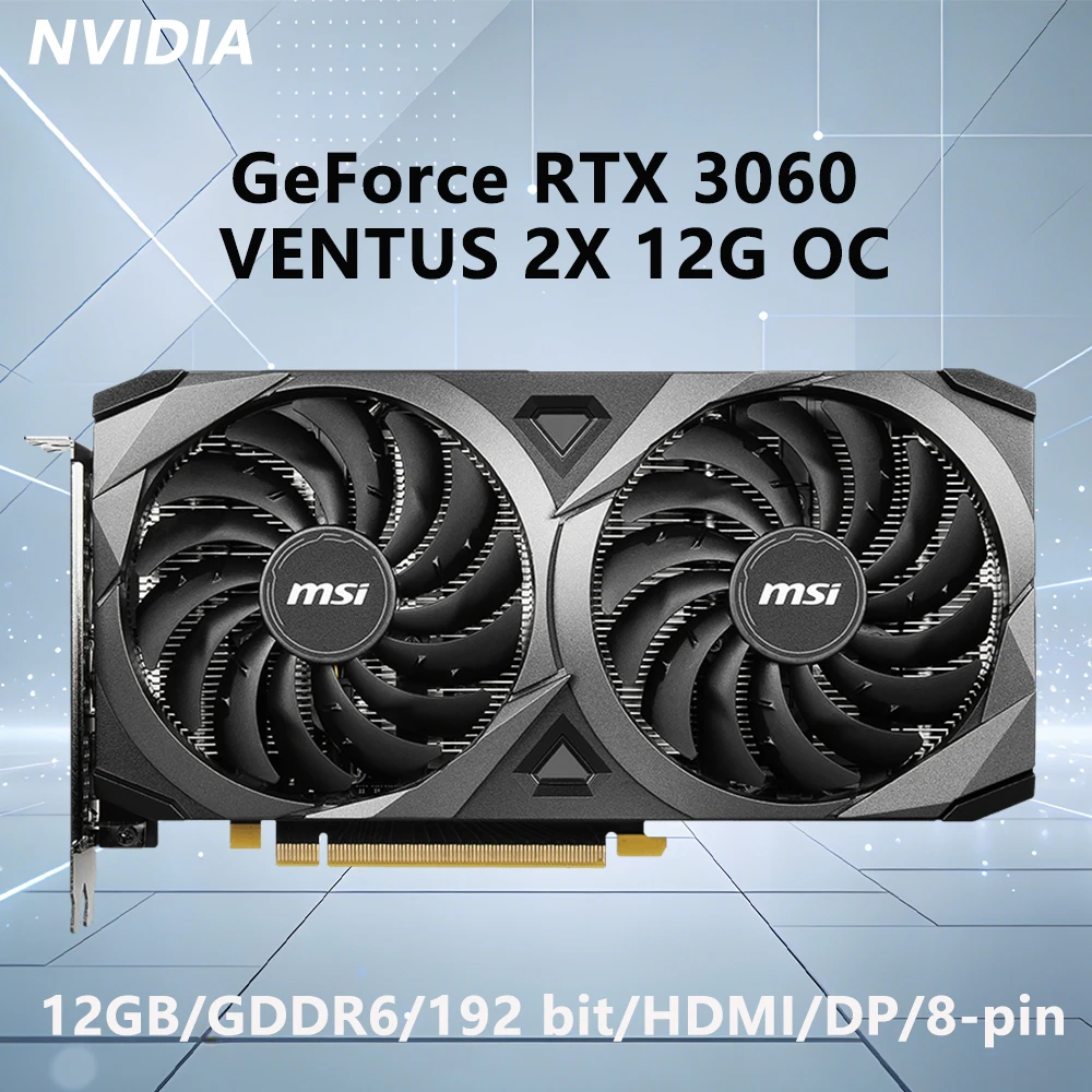 

MSI NVIDIA RTX 3060 VENTUS 2X 12G OC Graphics Card 12GB GDDR6 192-bit PCI-E 4.0 HDMI DP 8-pin 1807 MHz For Game or office GPU