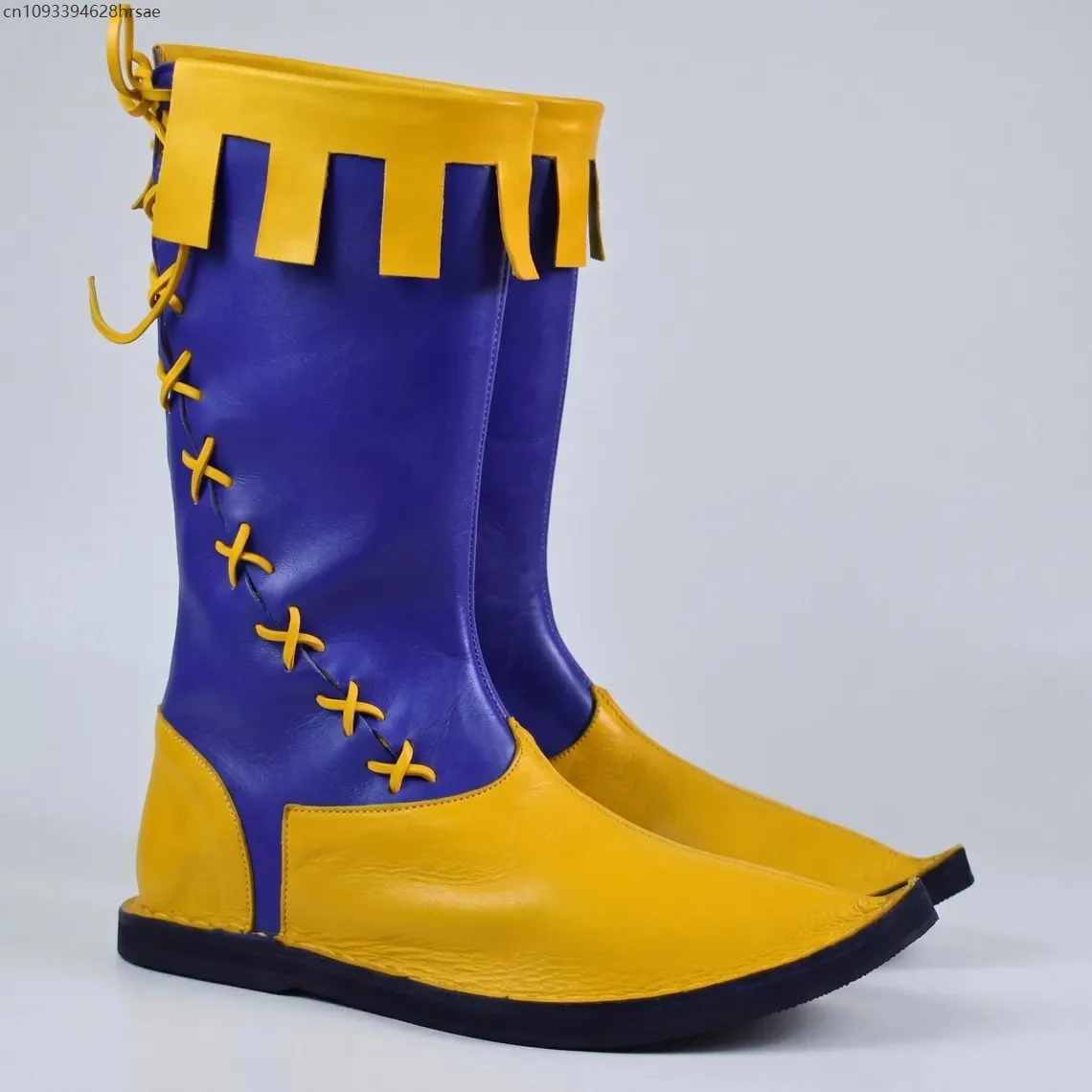 Men Medieval Pointed Toe Pirate Role Fringe PU Leather High Boots Renaissance Cosplay Shoes Halloween Carnival Costume Footwears