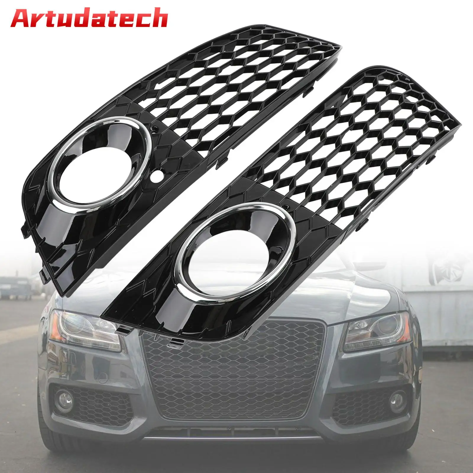 Artudatech Pair Honeycomb Mesh Fog Light Open Vent Grill Intake Fit for Audi A4 B8 2009-2012