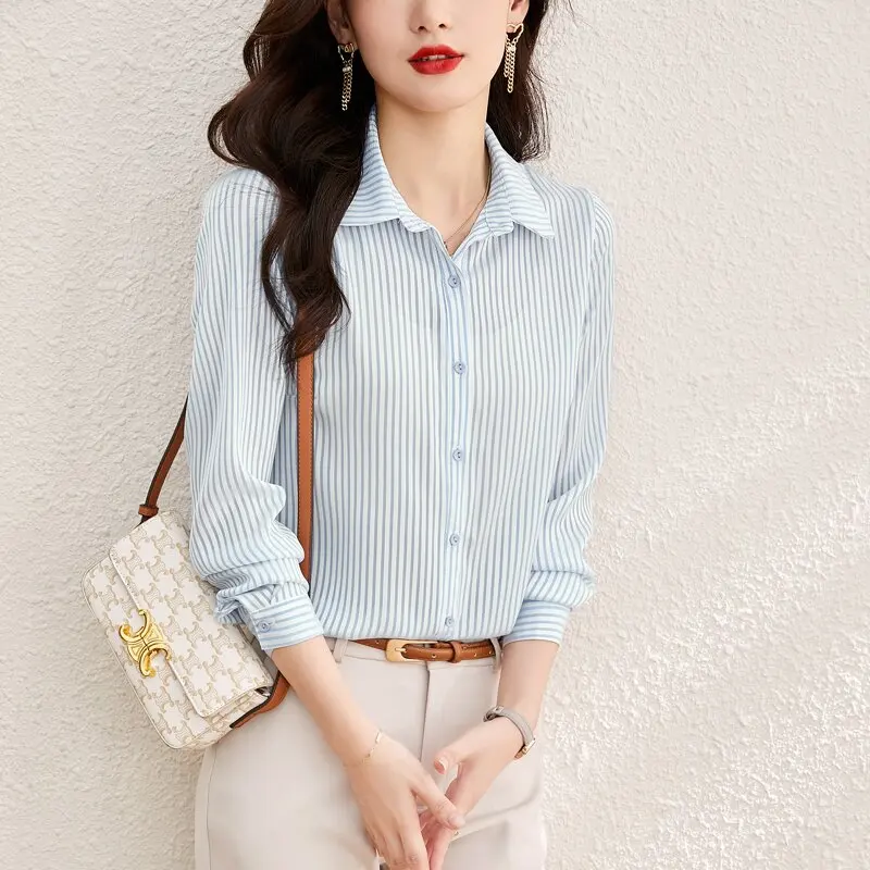 

Fashionable Striped Shirt Women's Long Sleeve Autumn Winter Spring Trendy Top Elegant Small Shirt Korean Style Commute Wind