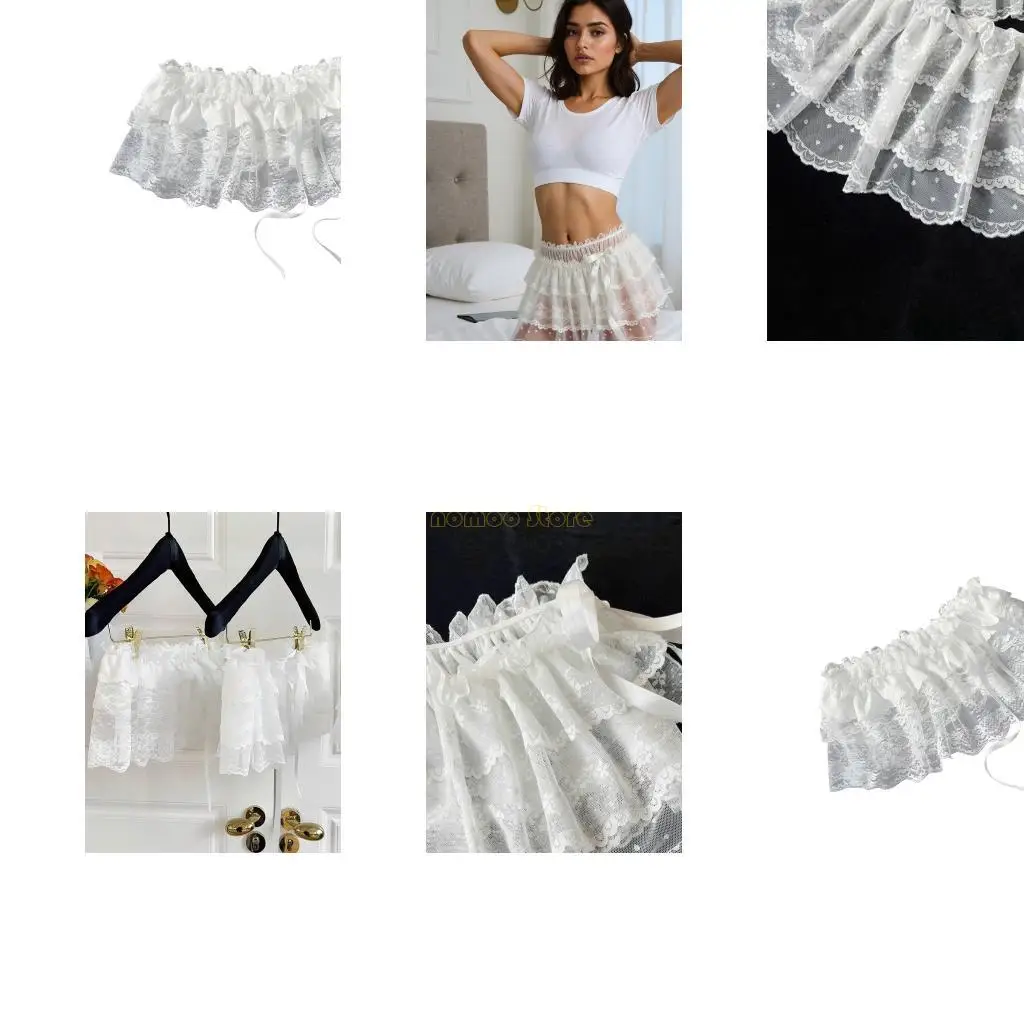 

31bf цветочная кружевная отделка асимметричная мини -юбка для женщин летние повседневные наряды Регулируемая балетная пояс