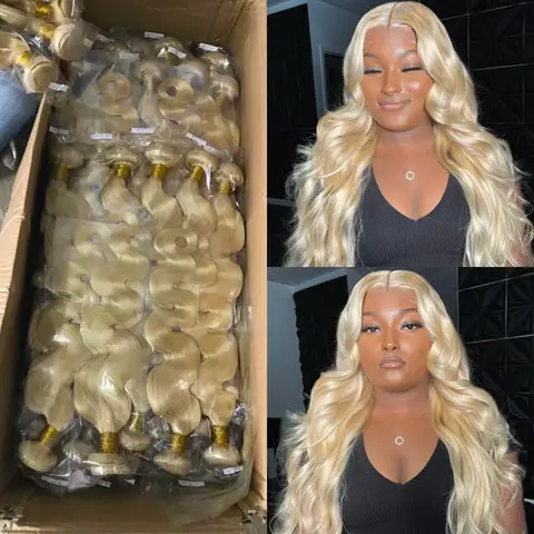 613 100% Human Hair Bundles Body Wave Human Hair Bundles Raw Vietnamese Human Hair Double Track Human Hair Weave Bundles Remy Hair Extension Honey Blonde 1 2 3 4 Bundles Hair Extensions For Women