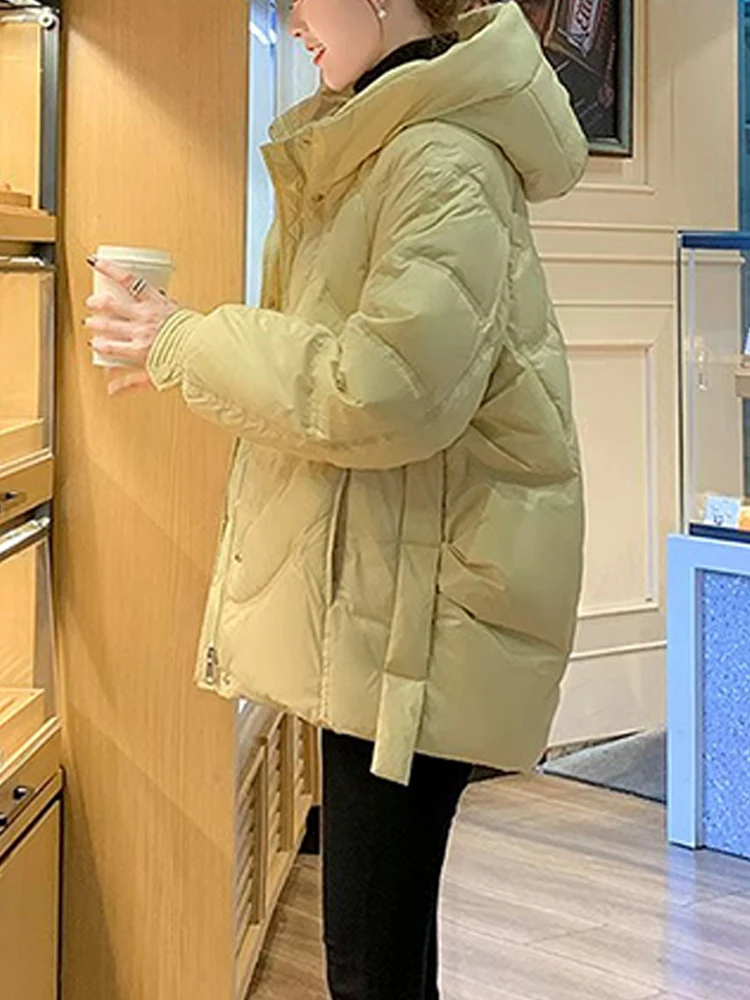 Trendy Casual Hooded down Cotton Jacket Women's Fashionable Winter Coat Korean Style Breathable Long Sleeve Zipper Closure