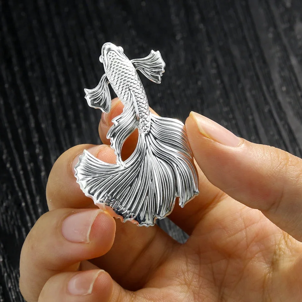 1PC 9999 Silver Peacock Fish Tea and Water Artifact Home Office Desktop Lucky Decoration Ornaments