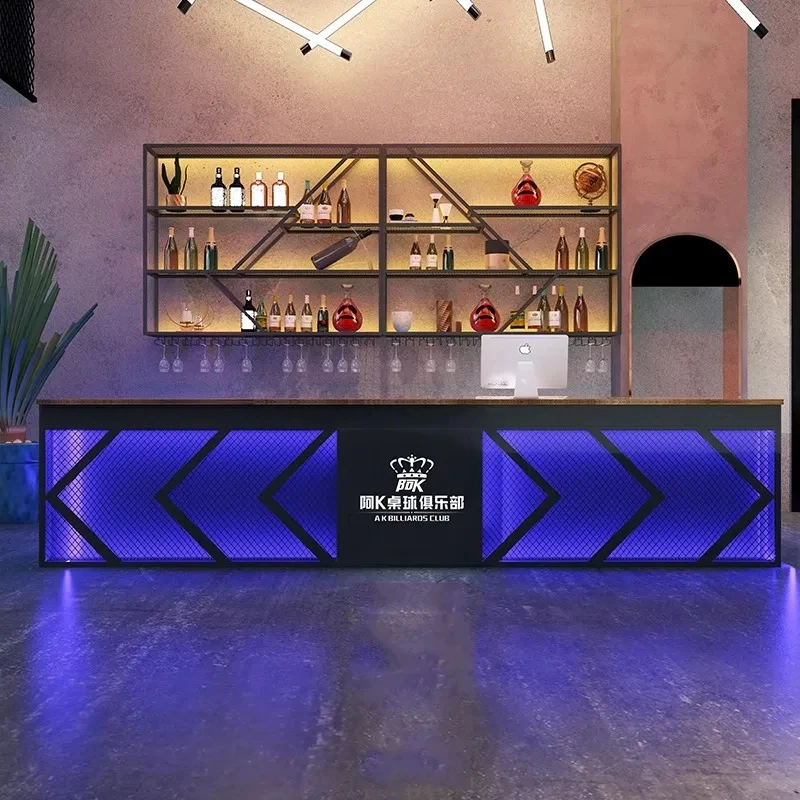 custom.Custom Single-Sided Retro Industrial Heavy Duty Iron Bar Reception Desk Tea Restaurant Billiard Hall Supermarket Display