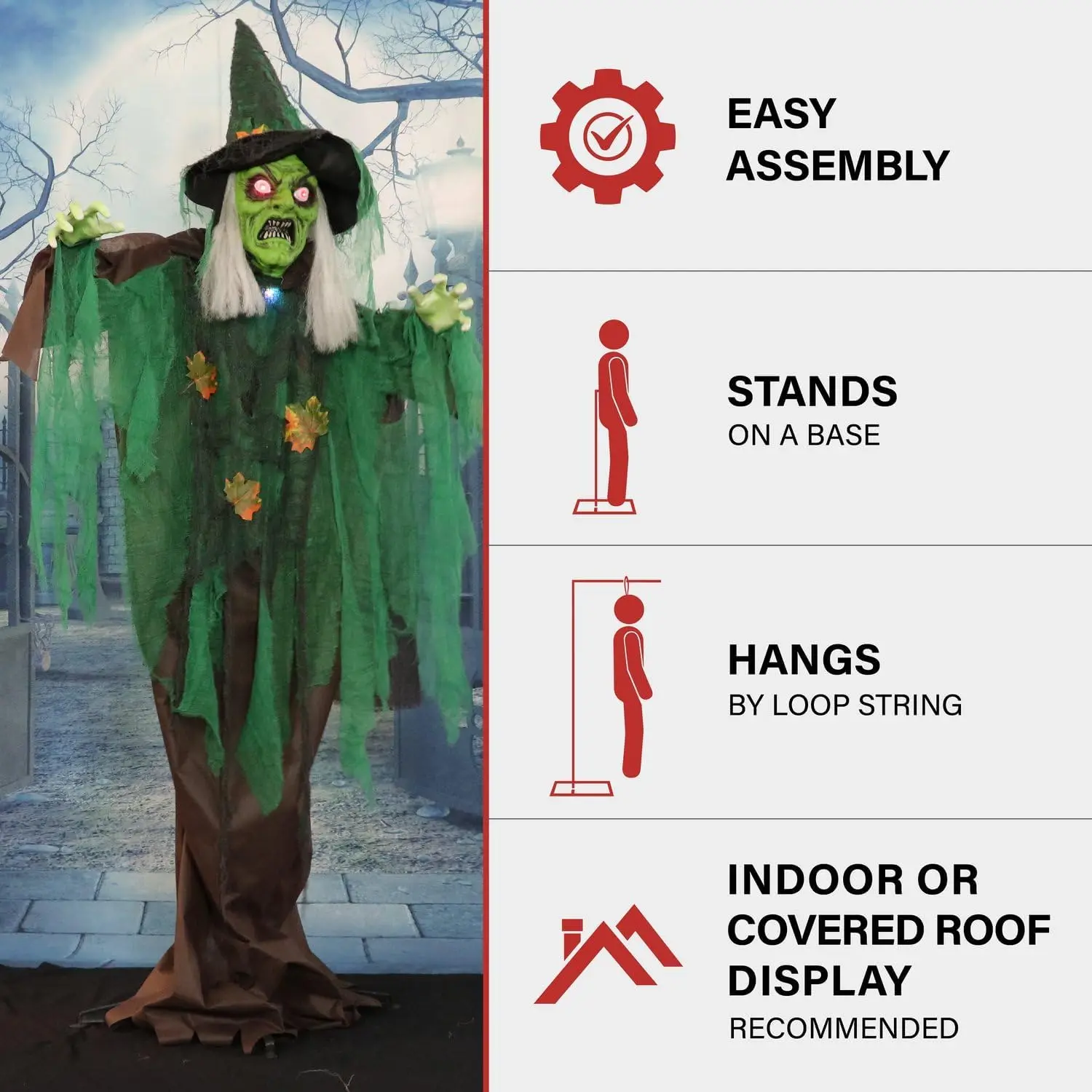 Halloween Animatronic Talking Forest Witch Prop with Lights and Motion, Battery Operated Scary Decoration for Indoor or Covered Outdoor Use, Creepy Halloween Props for Home 6