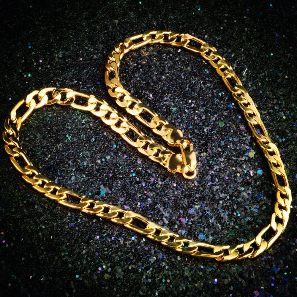 男性用18Kゴールドネックレス,20インチ,クラシック,8mmサイド,ファッションジュエリー,結婚披露宴ギフト,色あせない,高品質