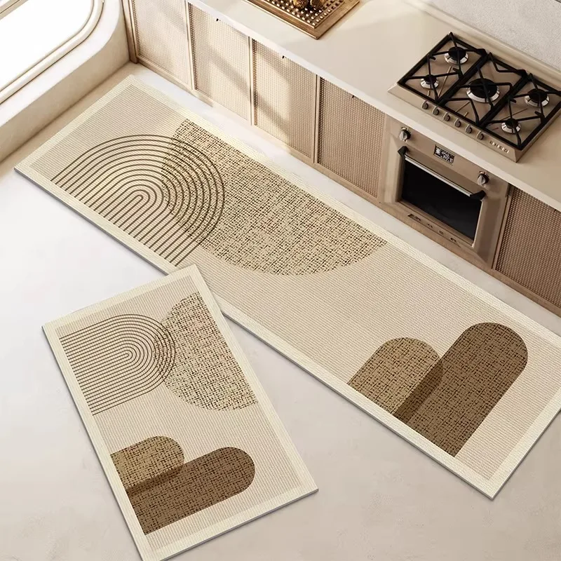 Kitchen Carpet Non-slip Waterproof PVC Leather Floor Mat Simple Graphic Long Size Rug Oil-proof Carpets Home Decoration Rugs