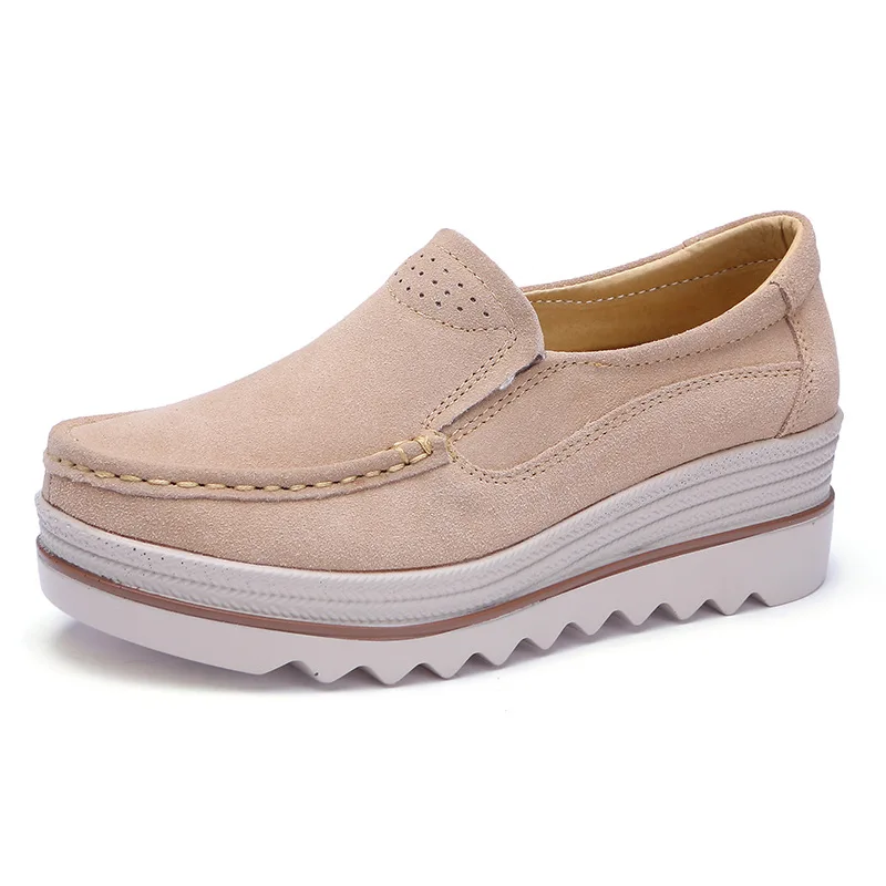 Mocassini in peluche con plateau piatto da donna in pelle scamosciata di mucca Sneakers invernali da donna mocassini Comfort cunei femminili Slip On