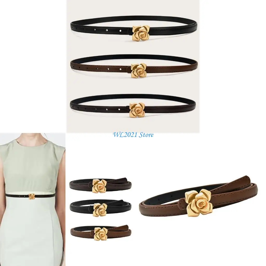 

G5GC Thin Waist Strap With Rose Charm Adjustable Size Women Fashion