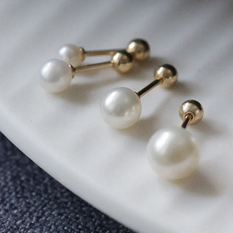 925 Sterling Silver Geometry Pearl Stud Earrings for Women Advanced Ornament Round Ball Earring Wedding Bride Piercing Jewelry