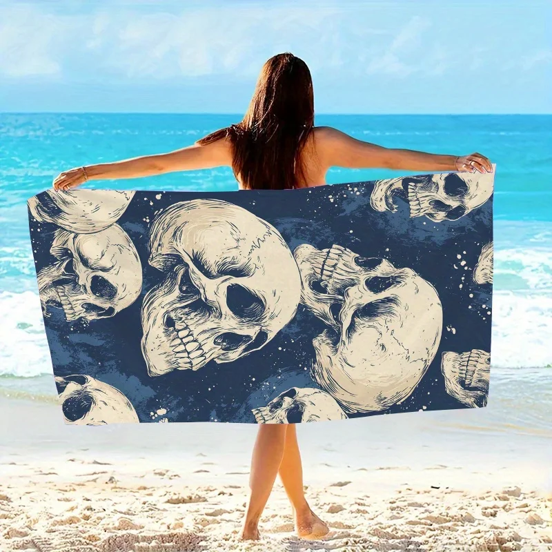 

Bold Skull Graphic Beach Towel, Soft Microfiber Unisex Quick Dry Absorbent for Travel Camping Swimming Art Style Gift