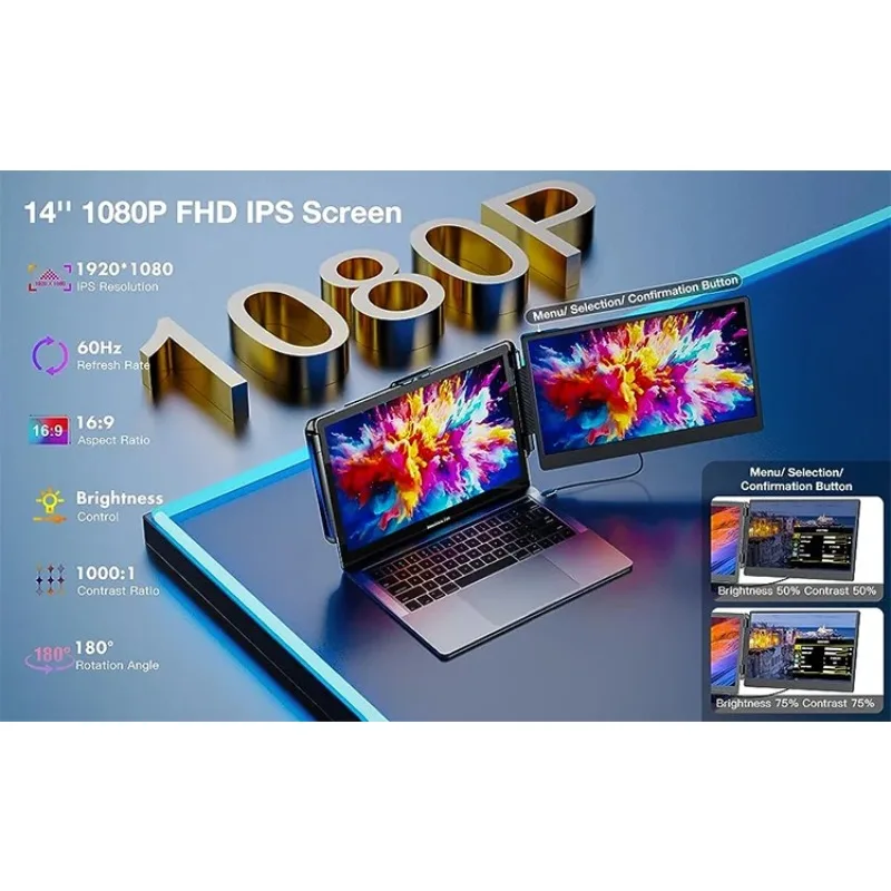 S1 Portable Monitor Extra Portable Screen 14 Inch Plug&Play Universal 2024 Model Incl E-guide Carrying Bag