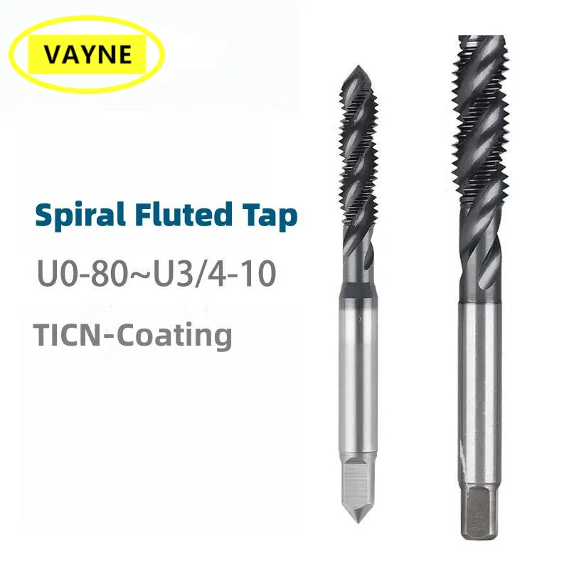 

VAYNE HSSE American Spiral Fluted Tap with TICN UNC UNF 2-56 6-32 10-24 8-32 1/4 1/2 5/8 9/16 7/16Machine Screw Fine Thread Tap