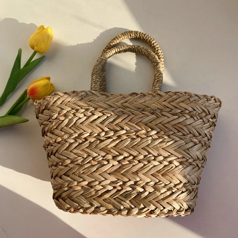 Boho Woven Basket Bag Straw Bags for Women Handbags Bohemia Rattan Beach Bag Small Shopper Purses Summer Shoulder Bag Tote Chic