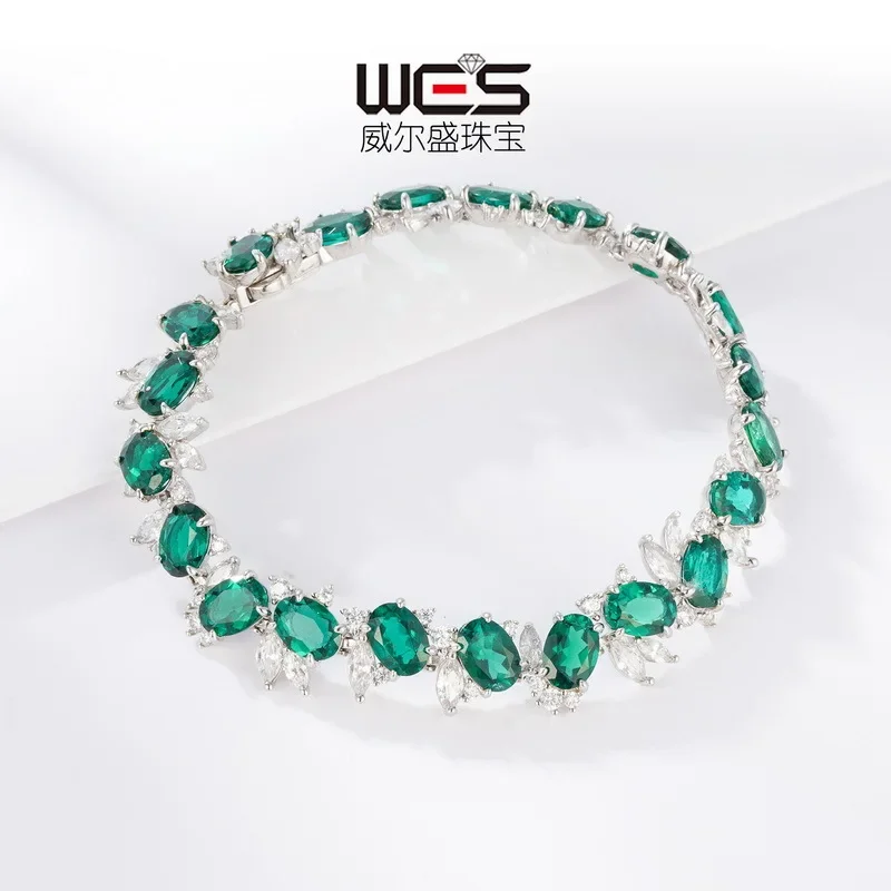 Luxurious Cultured Emerald Bracelet for Women 18K Gold Inlaid with Colored Baby Stones PT950 Platinum Bracelet