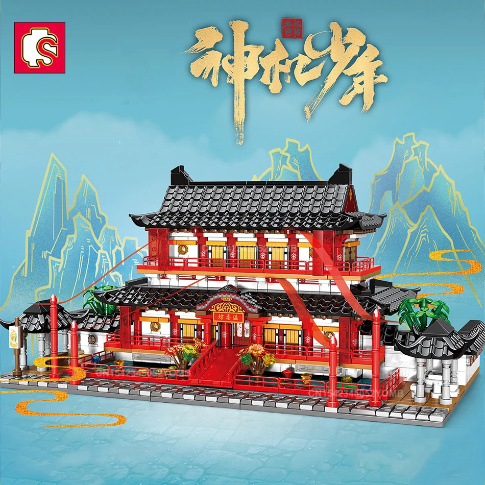 SEMBO Chinese Traditional Boat Attic Model Building Blocks City Creative Ship Ferry Roleplay Figures Bricks Toys for Chilren