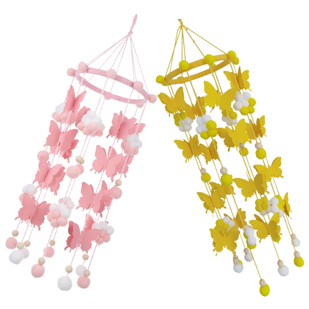 

2 Pcs Butterfly Hanging Decor Handmade Baby Nursery Crib Mobile Lightweight Portable Bedroom Living Room Wall Pendant Ornament