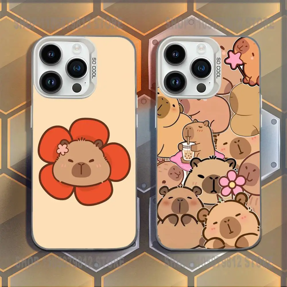 

Чехол для телефона с забавным рисунком капибары для iPhone XR, 17,16,15,14,13,12,11, Mini,Pro,E,MAX, White Candy, матовый противоударный чехол