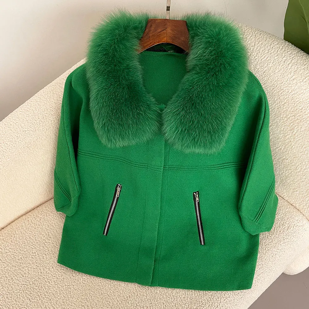 Jaqueta de Pele de Raposa Natural, Suéter Tricotado, Casaco de Pele Real, Cardigã de Inverno, Roupas Exteriores para Mulheres, Moda Europeia Outono 2026