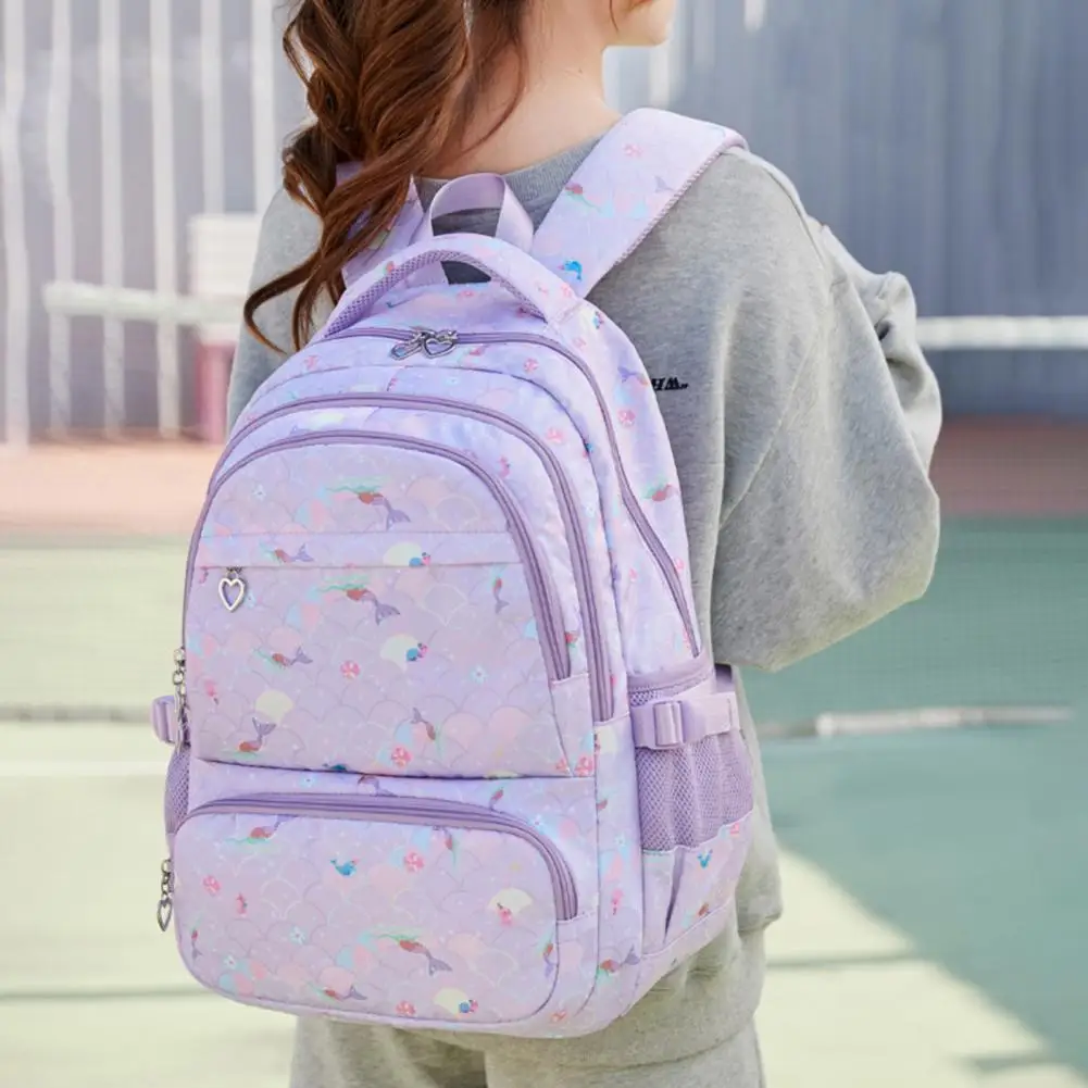 Girls Backpack with Side Pockets Girls Insulated Lunch Bag Mermaid Print School Bag Set with Insulated Lunch Box for Teens