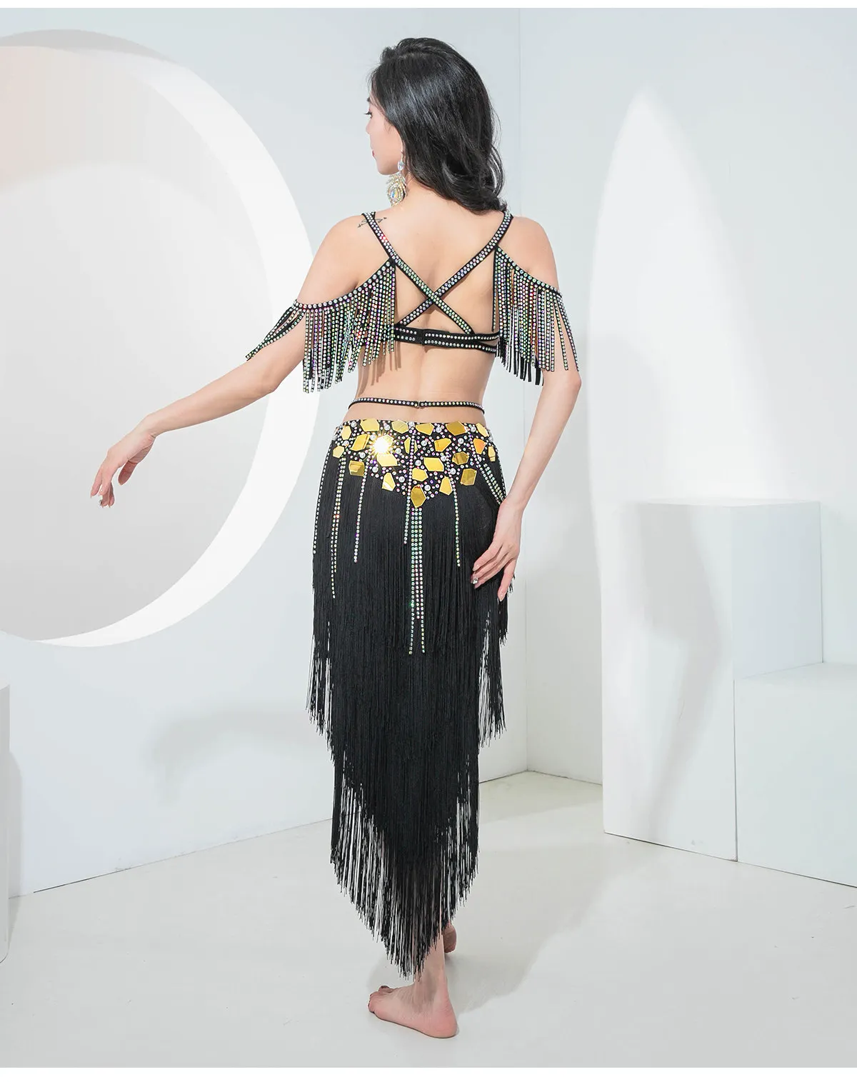 

Stones Tassel Belly Dancing Outfit Adult Women Professional Oriental Dance Competition Costume