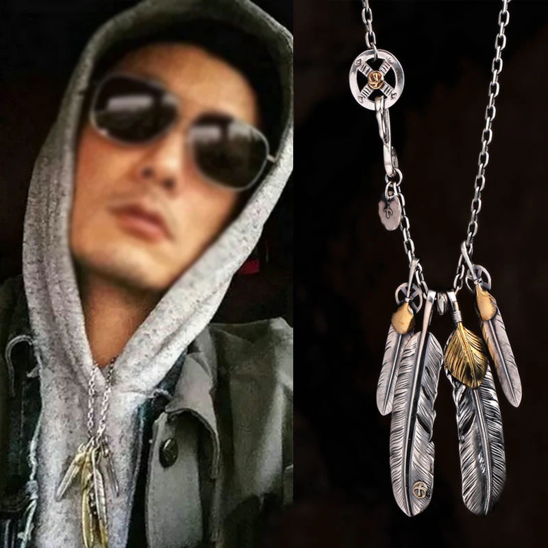 Hip Hop Punk Style Classic Feather Necklace Set Chains Exquisite Pendant Men Business and Domineering Banquet Jewelry