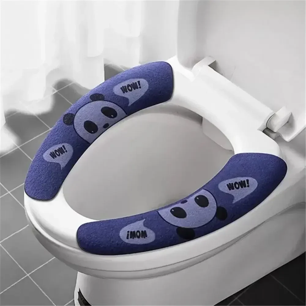 1 Pair Paste Toilet Seat Cover Cartoon Washable Bathroom Toilet Seat Pad Cute Reusable Soft Thick Sticky Seat Mat