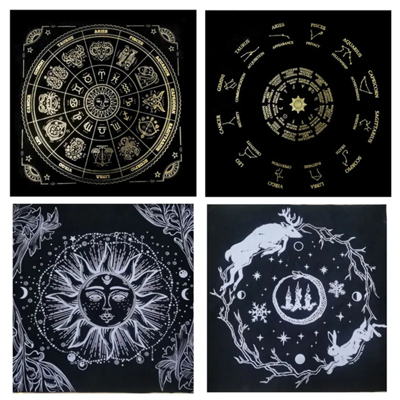 22 Style Tarots Tablecloth Triple Moon Pentagrams Pagan Altar Cloth Flannel Tarots Cloth Divination Astrology Board Game 50x50cm