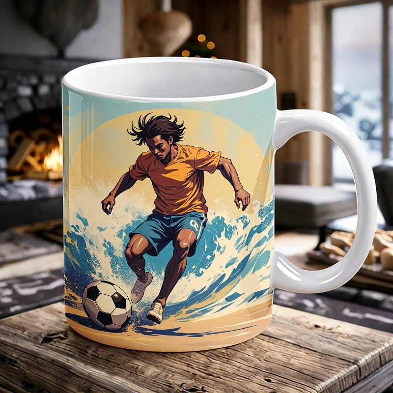 

Vibrant Ocean Waves Soccer Theme Key Button Printed Pattern Mug with a bottle opener function of 2026 Major Football Event