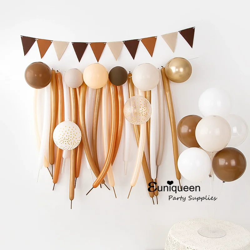 Retro Brown Coco Cream Balloon Garland Kids Birthday Party Kit Colorful 260 Long Ballon Set 100 Days 1 2 3 Birthday Party Decor