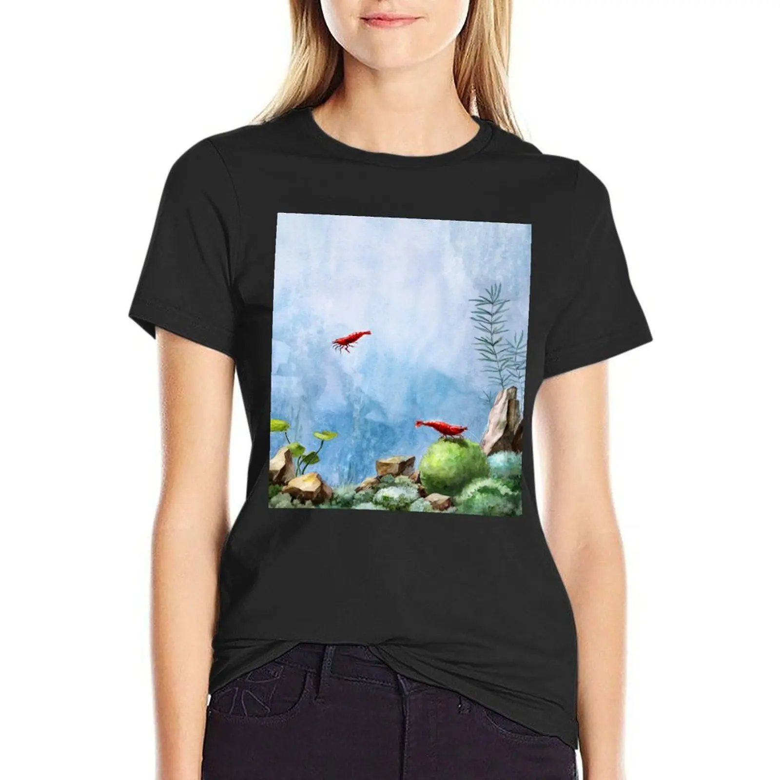 Red cherry shrimp in an aquarium T-Shirt oversized Short sleeve tee cute tops rock and roll t shirts for Women