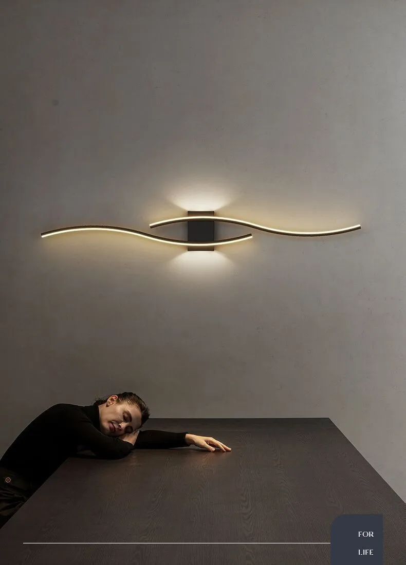 Luxury Gold Black White LED Curved Wall Sconce Wave Linear Wall Light Modern Living Room Bedroom Background Wall Lamp