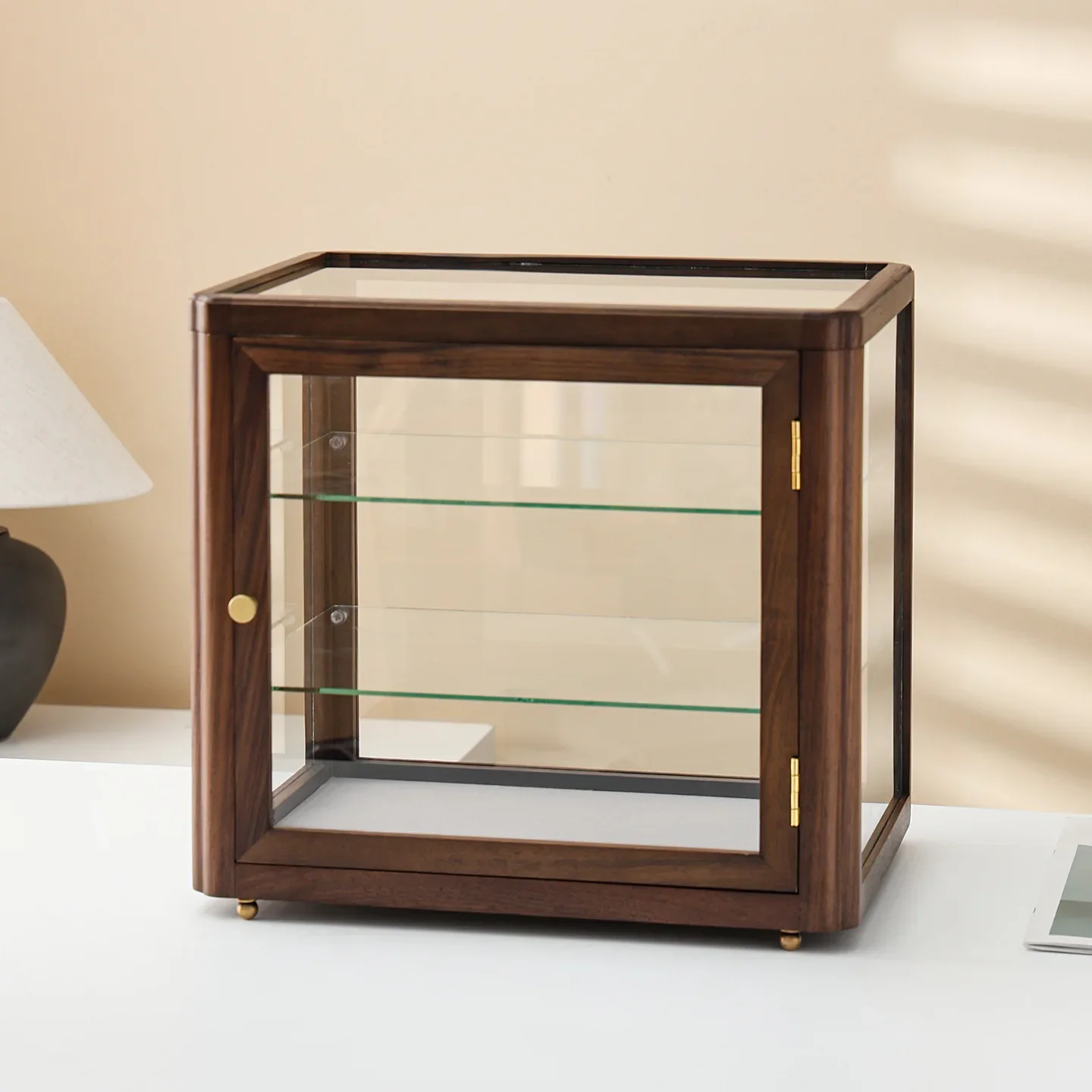 North American black walnut glass display , desktop play figure ornament, storage cabinet, tea set cup dust