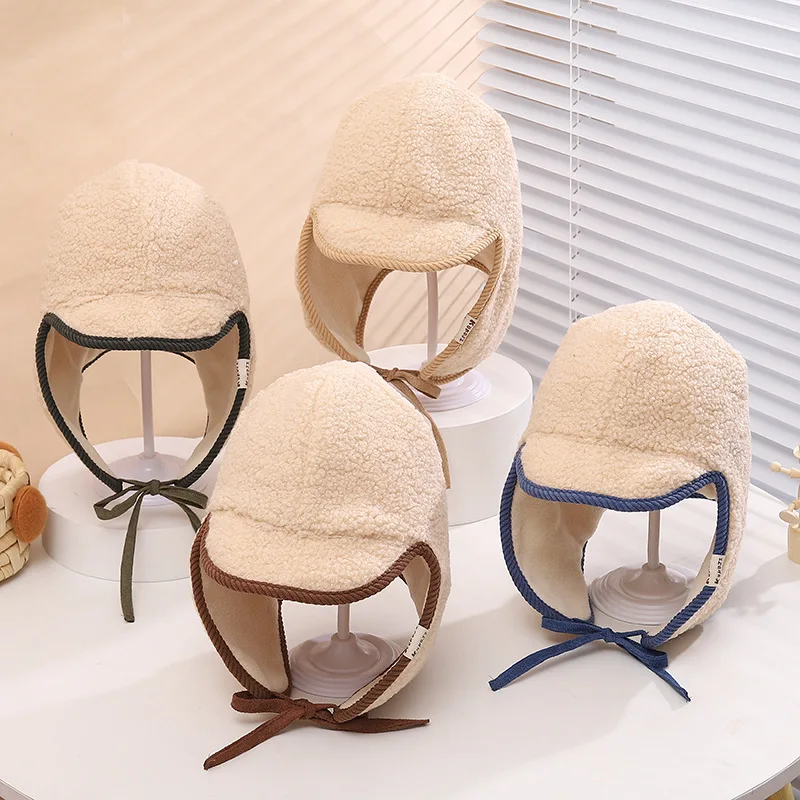 

Cute Cartoon Baby Earflaps Cap Thick Plush Toddler Ear Protection Hat 1-3year Kids Ski Bonnet Furry Fur Toddler Knitted Beanie