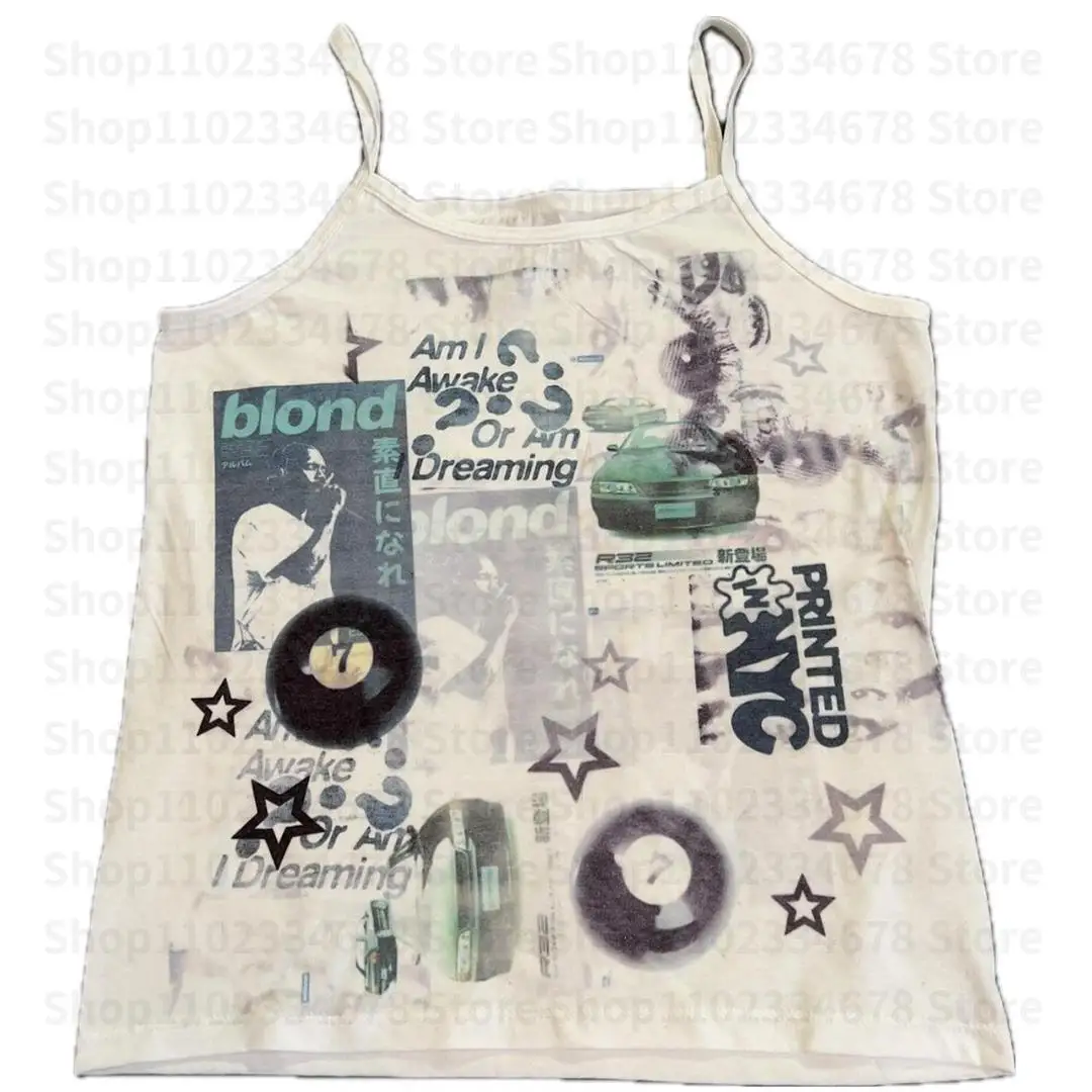 Vintage Punk Women Corset Tank Top Baby Tees 2000s Gothic Emo Girl Camisole Top Letter Graphic Print Grunge Crop Top Y2k Clothes