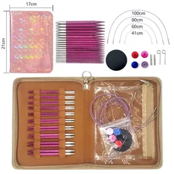 10 Pairs Knitting Needles, Removable Birch Wood Crochet Hooks Interchangeable Circular Needle Set for DIY Weaving Knitting