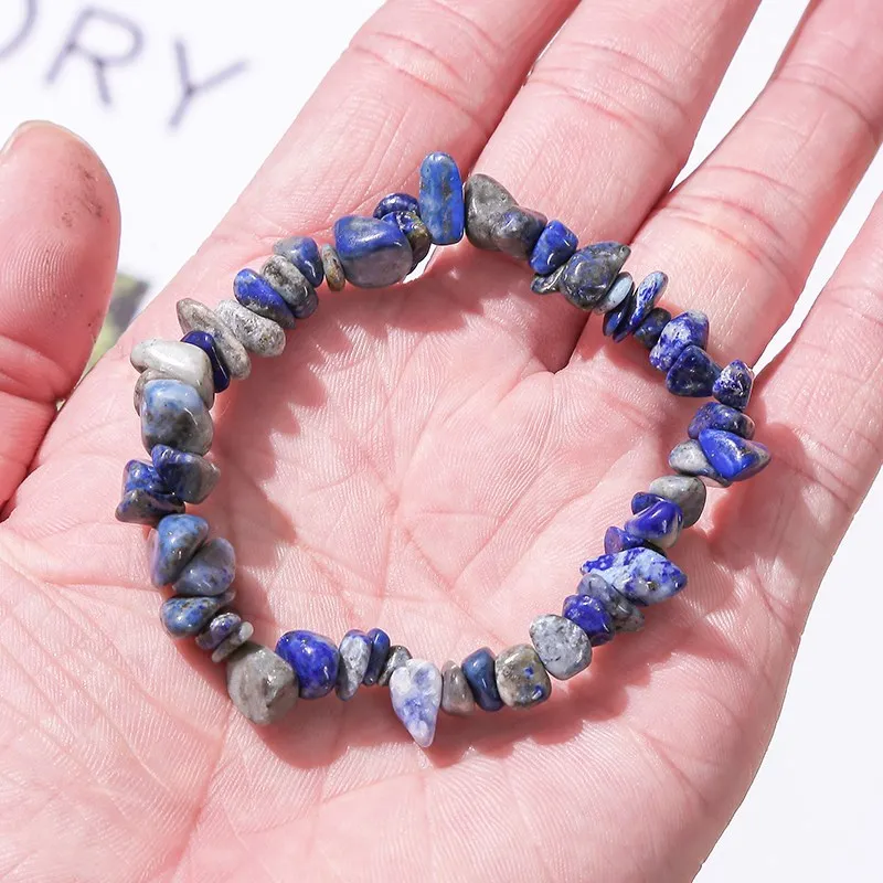 JD Natural Crystal Stone Seven Chakra Irregular Energy Bracelet Women Men Healing Amethyst Fluorite Chip Strand Bracelet Gift