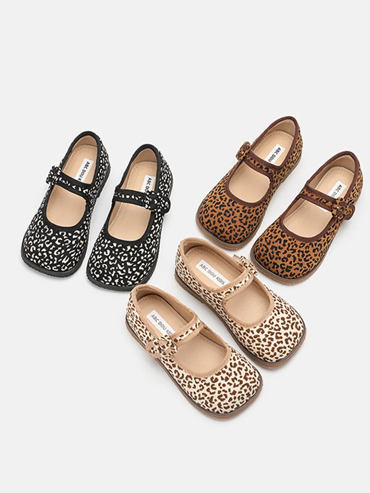 New 2023 Kids Shoes Children Princess Mary Jane 25-30 Baby Girls Dress Shoes Toddler Ballet Flats Fashion Leopard Pattern Shoes