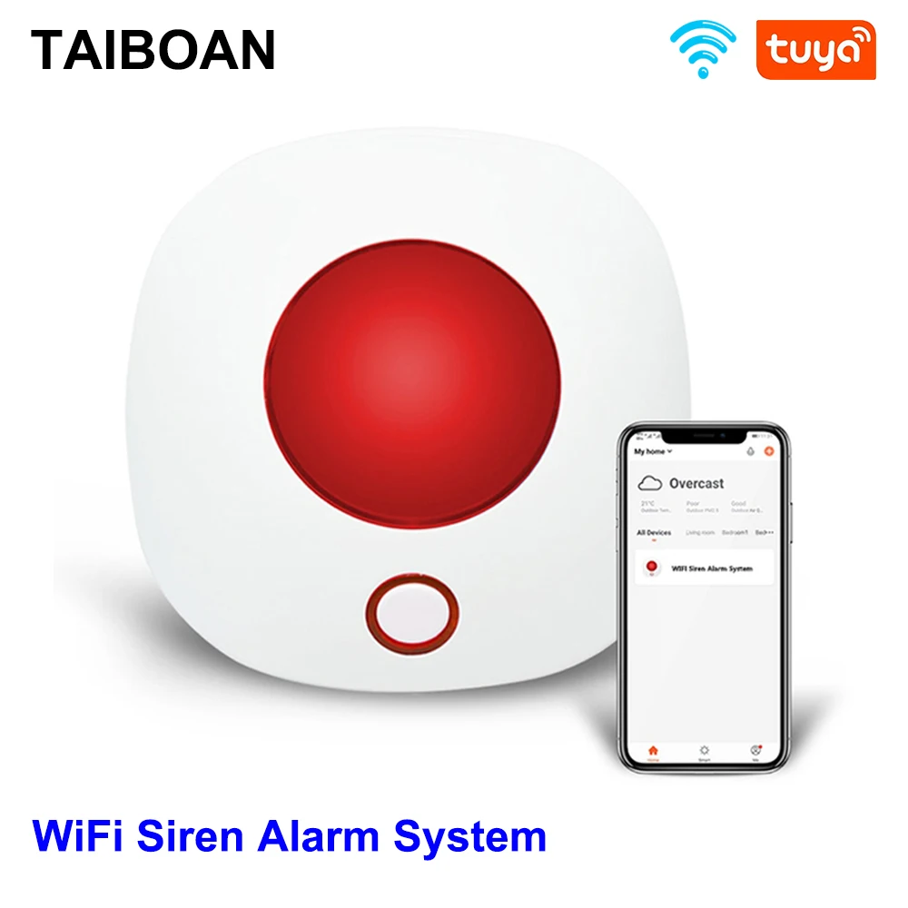 TAIBOAN Smart WIFI 110dB Sound Light Alarm Siren TUYA Safety Protection Siren Strobe Light Sensor Home Alarm Security System