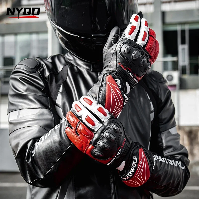 Genuine Leather Motorcycle GM3 Men's Windproof Motorcycle Gloves Gloves Touch screen Long Version Dirt Bike Motocross Racing